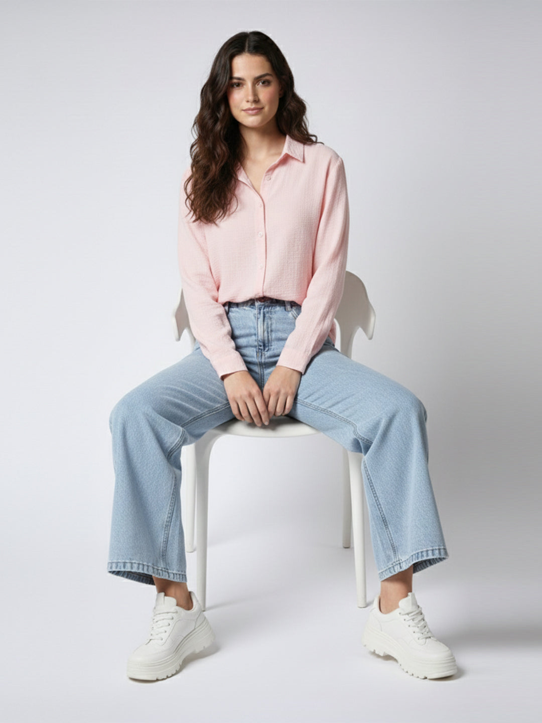 Women Light Blue High-Rise Wide Leg Jeans