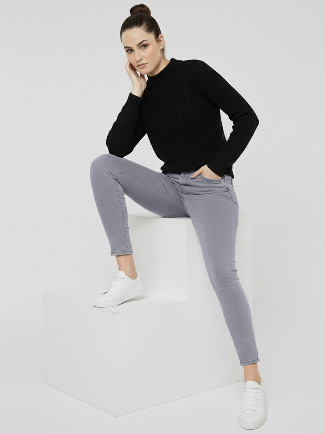 Women Grey High-Rise Skinny Jeans