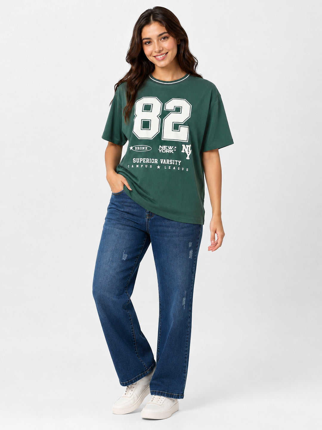 Women Bottle Green Oversized T-Shirt