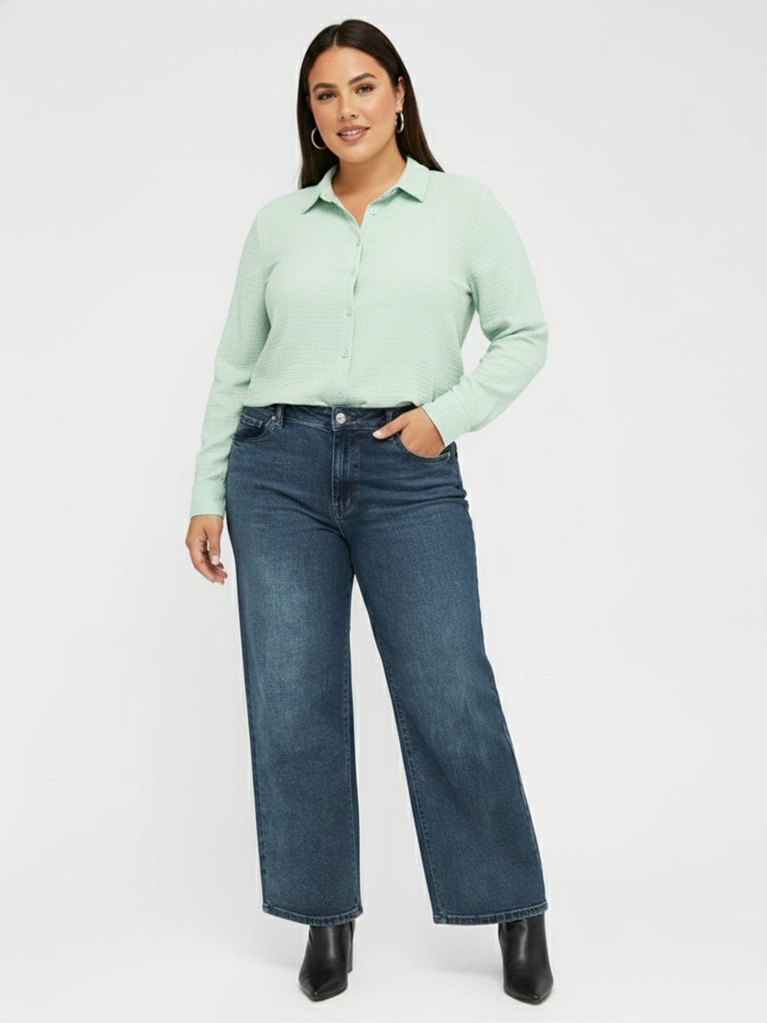 Kraus Kurve Women Slate Blue High-Rise Wide Leg Jeans