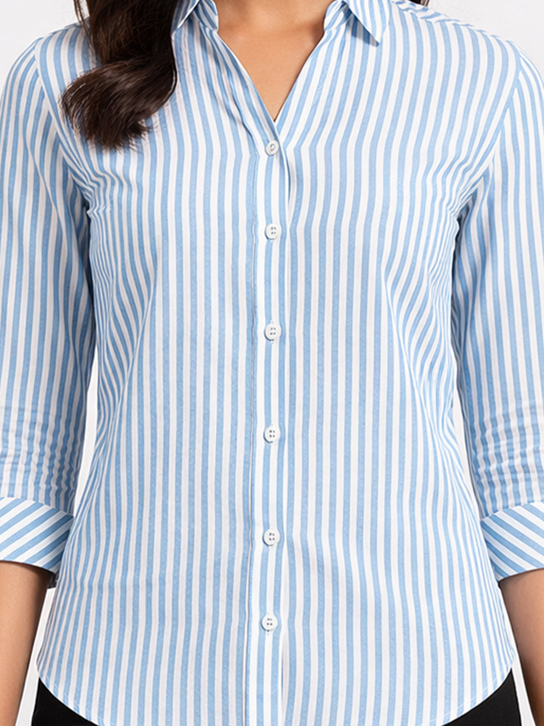 Women Sky/White Striped Shirt