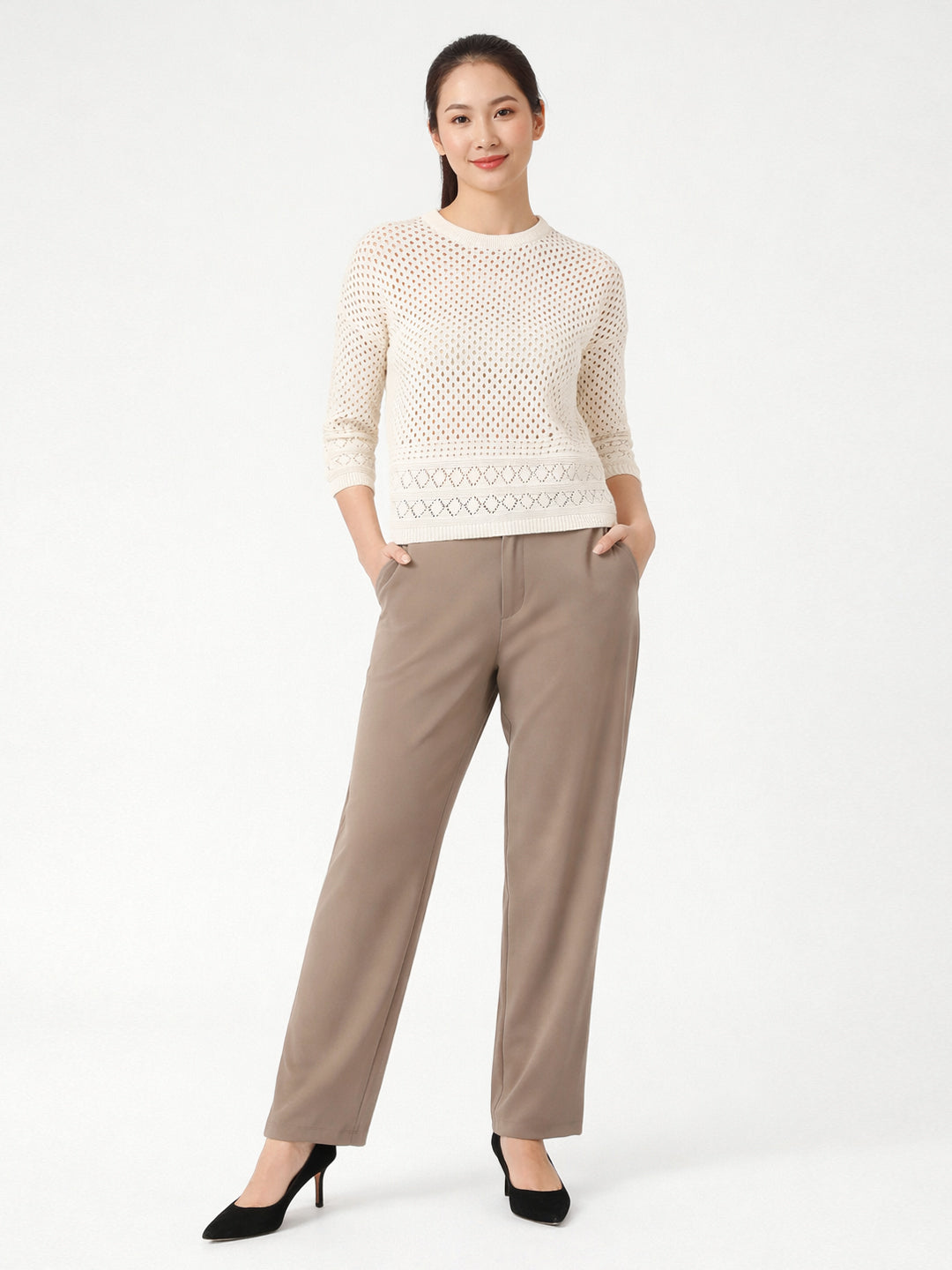 Women Stone High-Rise Straight Fit Korean Pants
