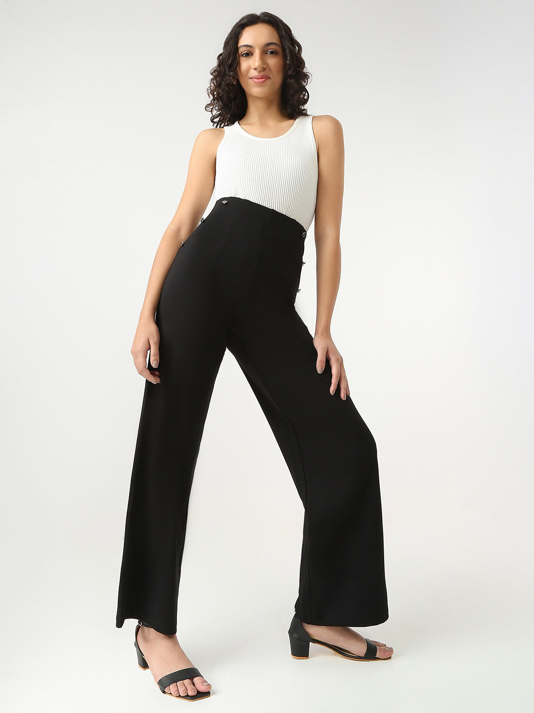 Women Black High-Rise Wide Leg Treggings