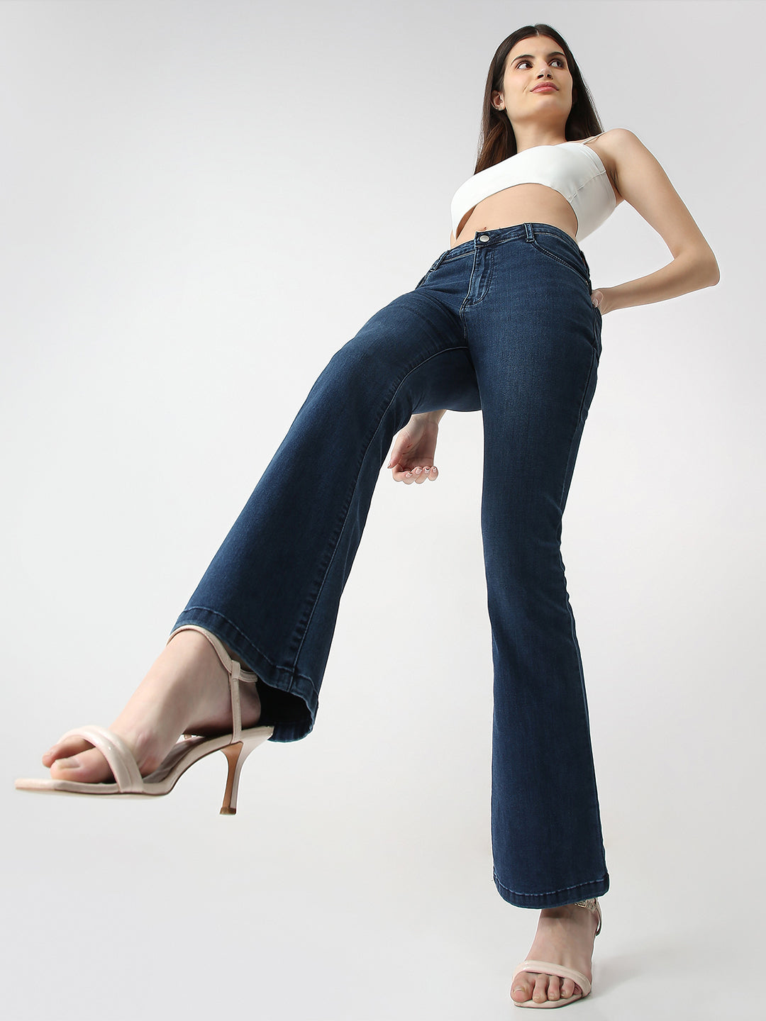 Women Dark Blue High-Rise Flare Jeans