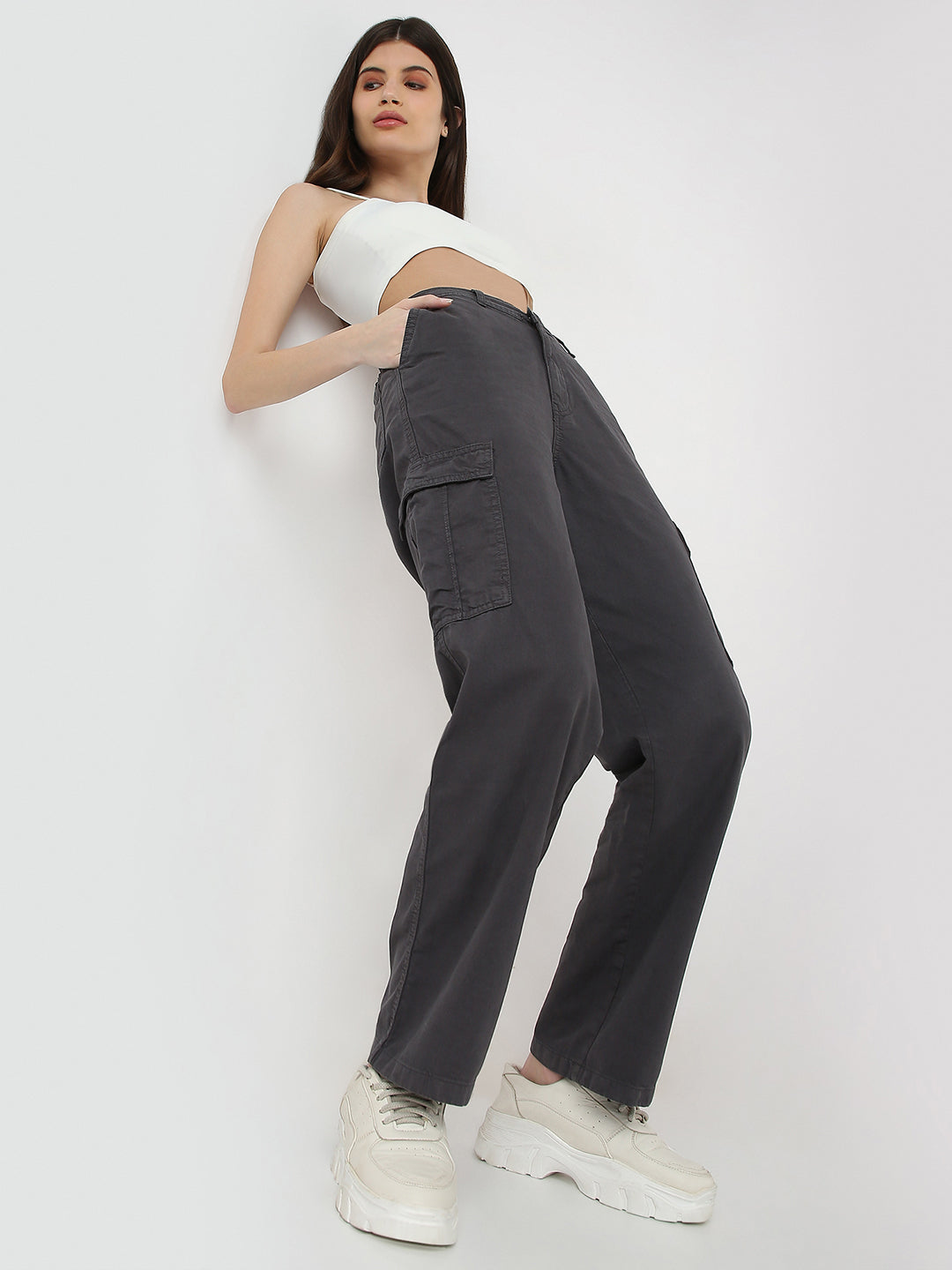 Women Dark Oyester Mid-Rise Cargo