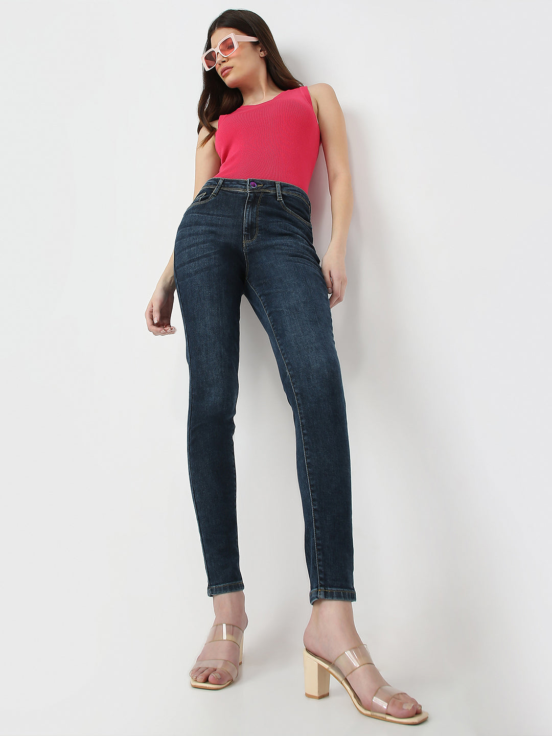 Women Autumn Blue High-Rise Skinny Jeans