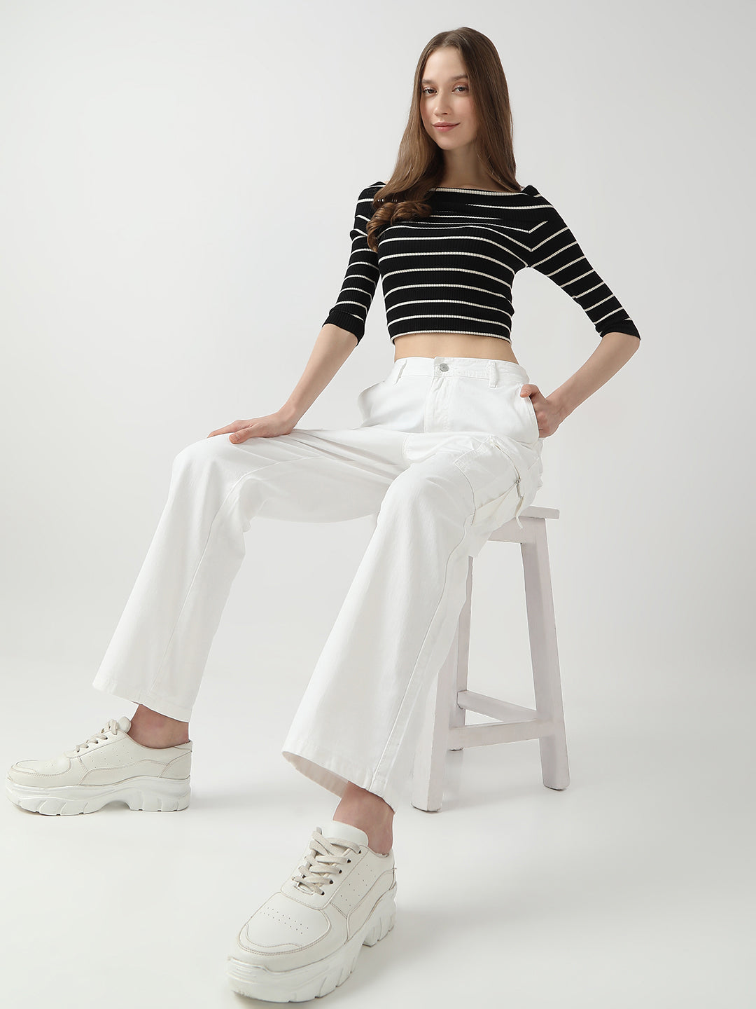 Women White High-Rise Cargo