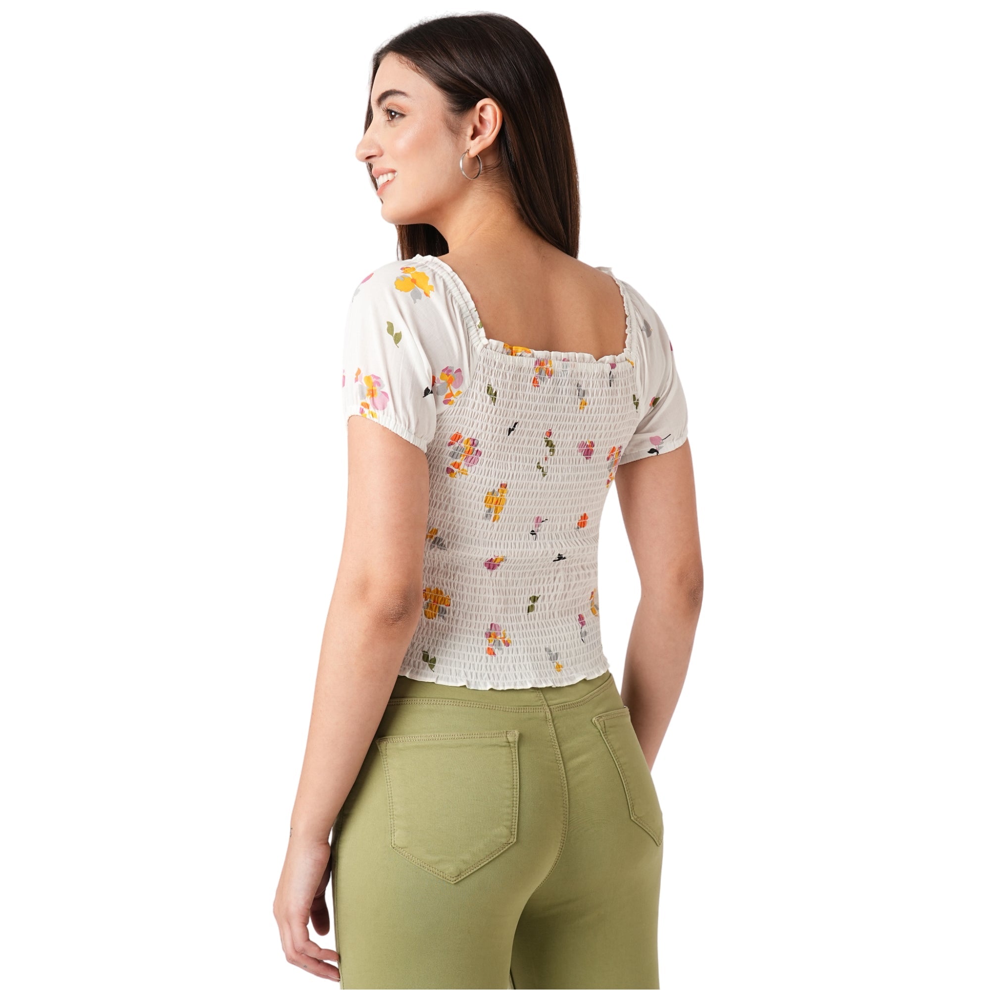 Women Off White Floral Printed Top