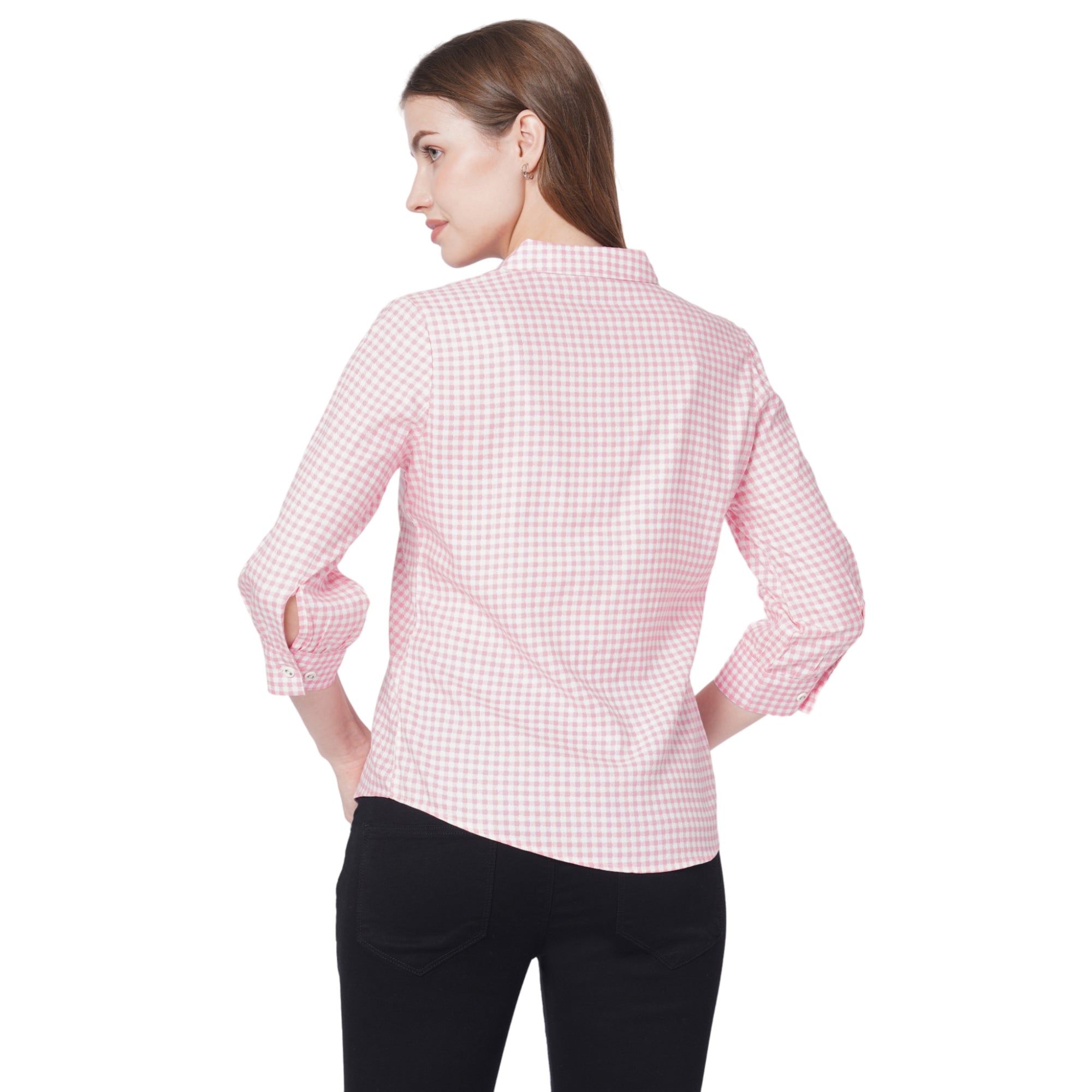 Women Coral/White Checks Shirt