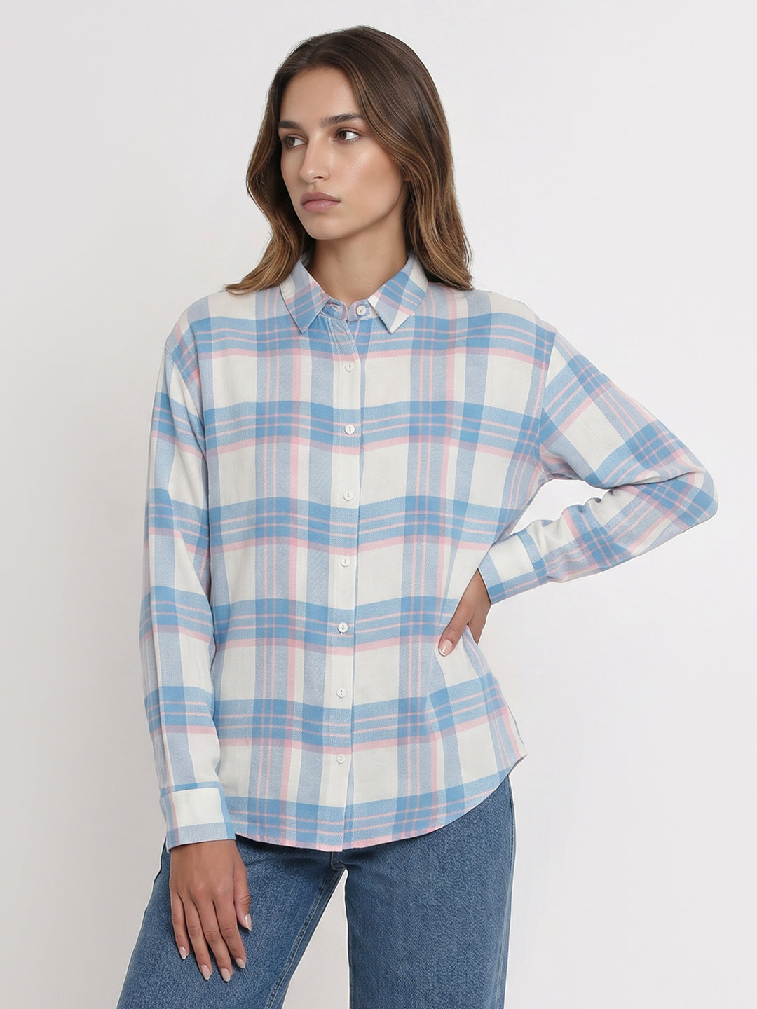 Women Blue/White Checks Shirt