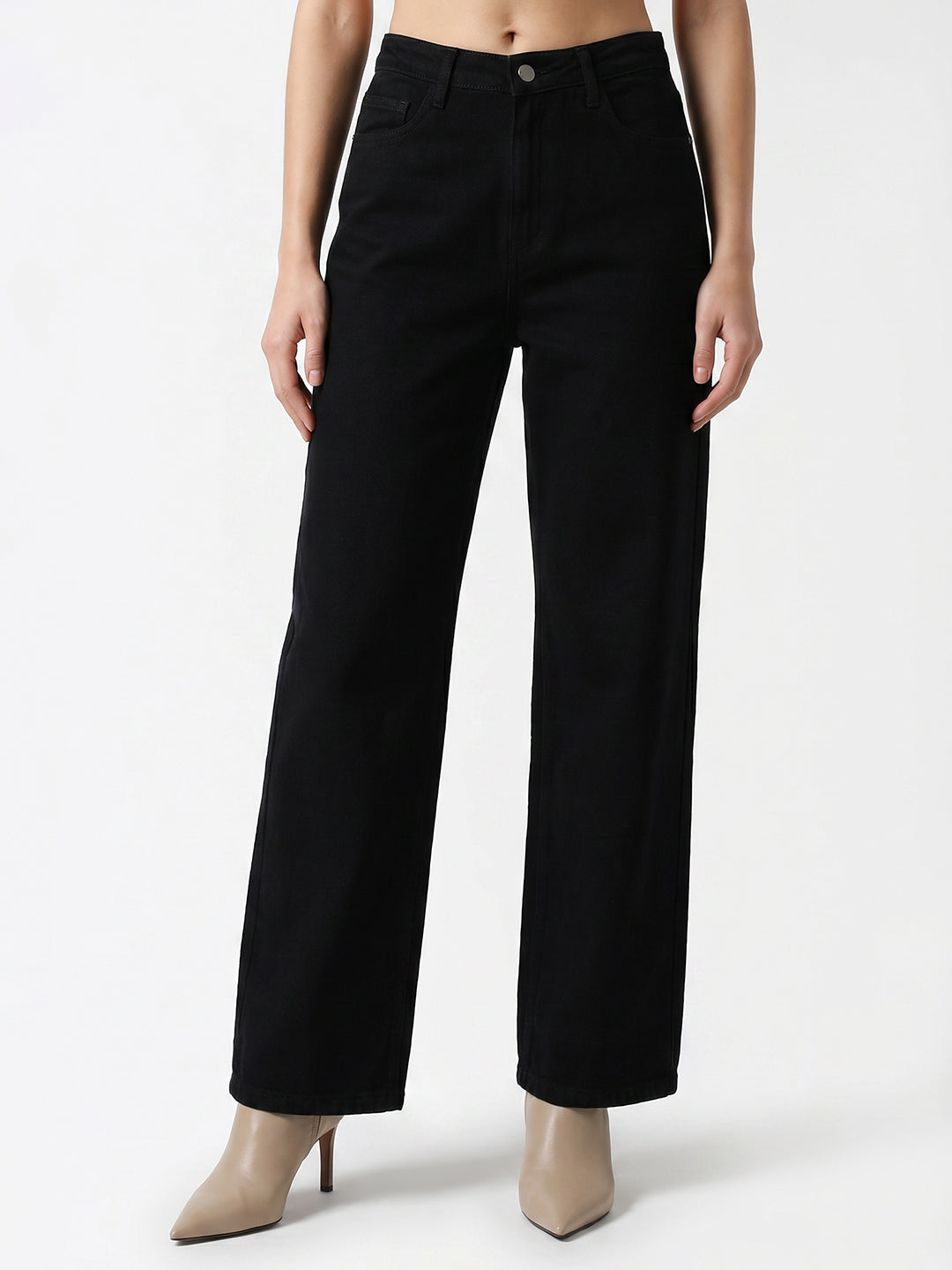 Black High-Rise Straight Fit Jeans