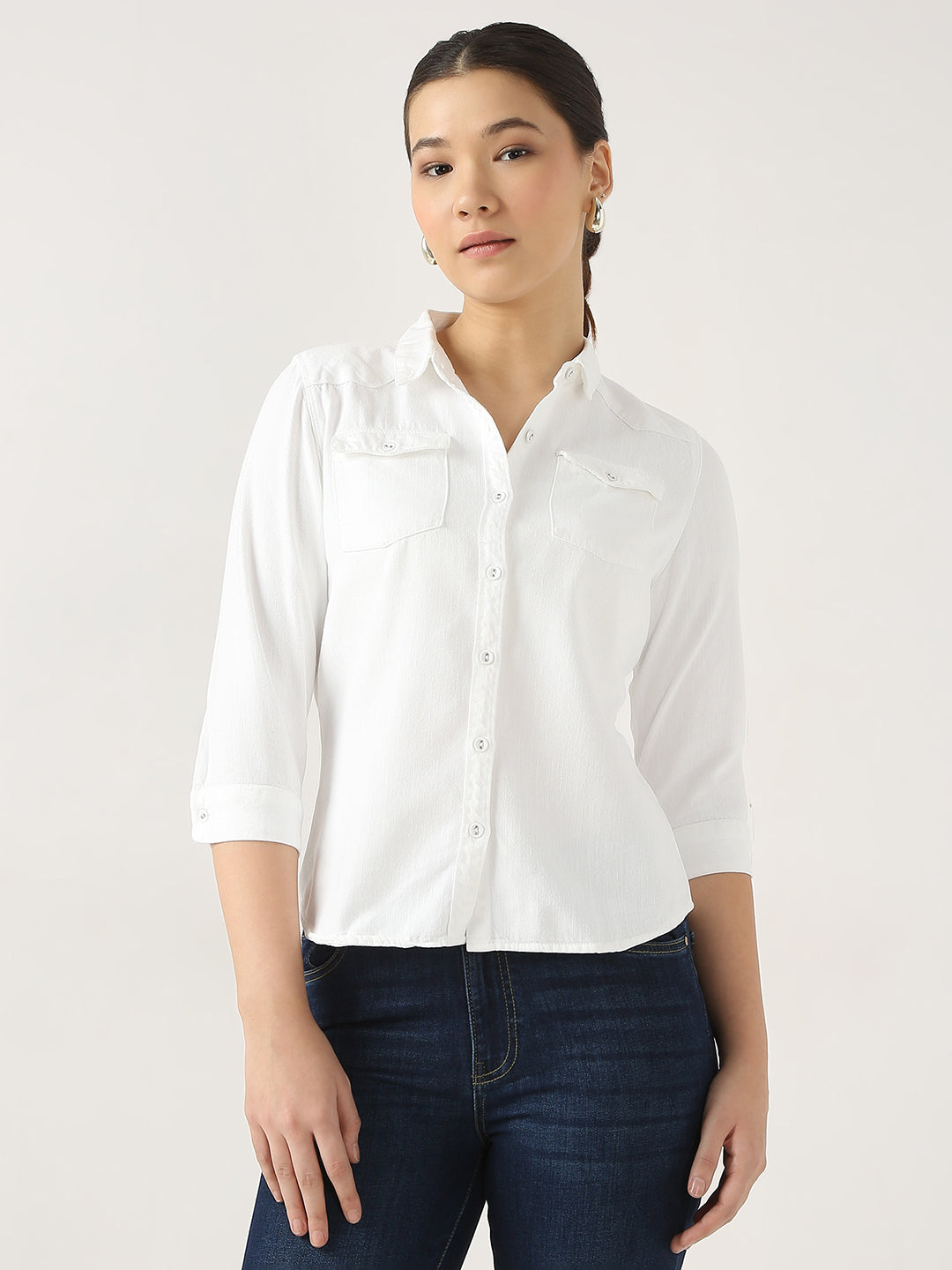 Women Slim Fit Solid Shirts