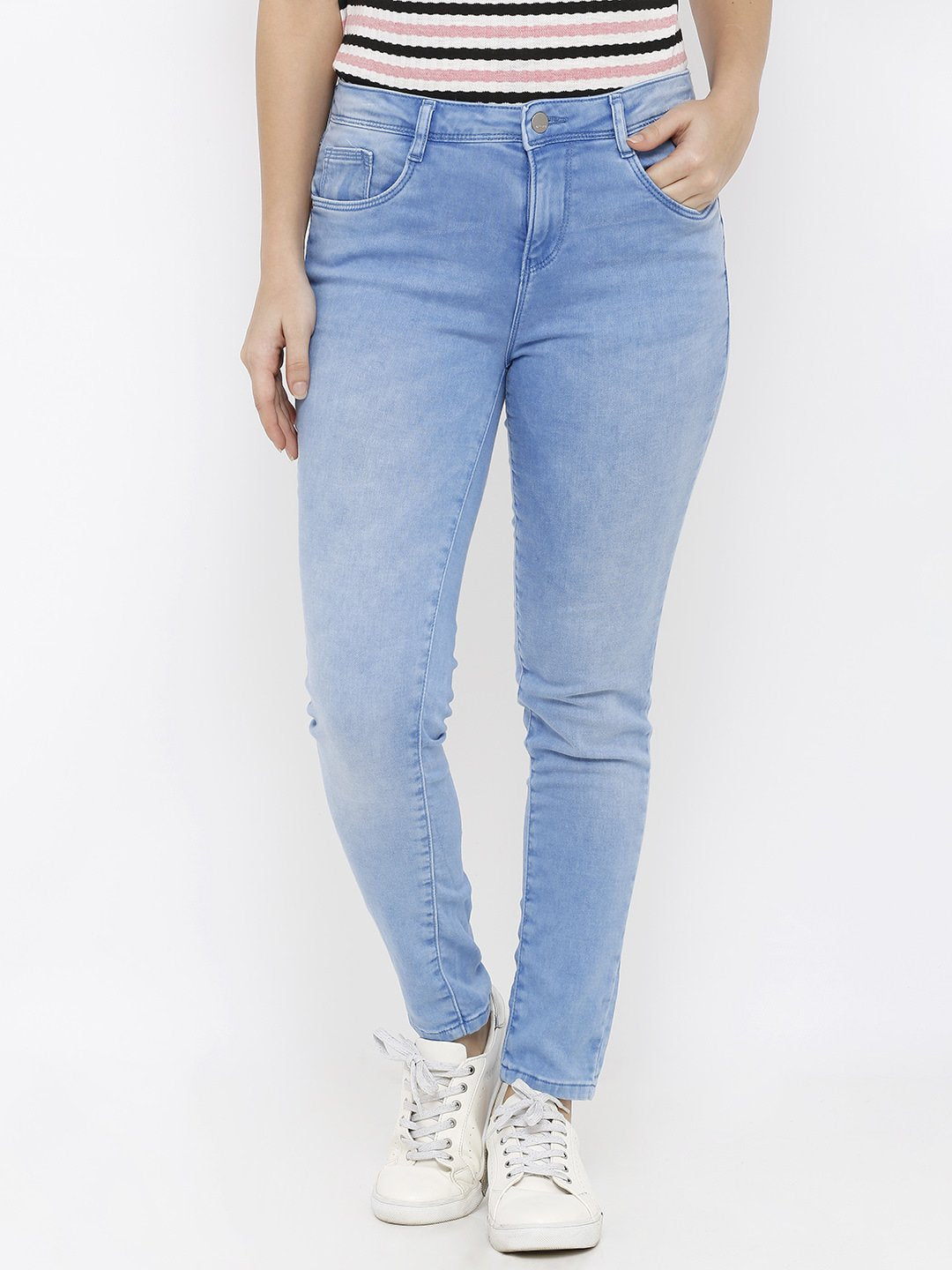 Women Light Blue High-Rise Skinny Jeans