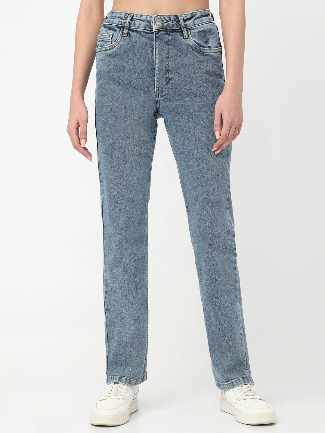 Women Blue High-Rise Slim Straight Fit Jeans
