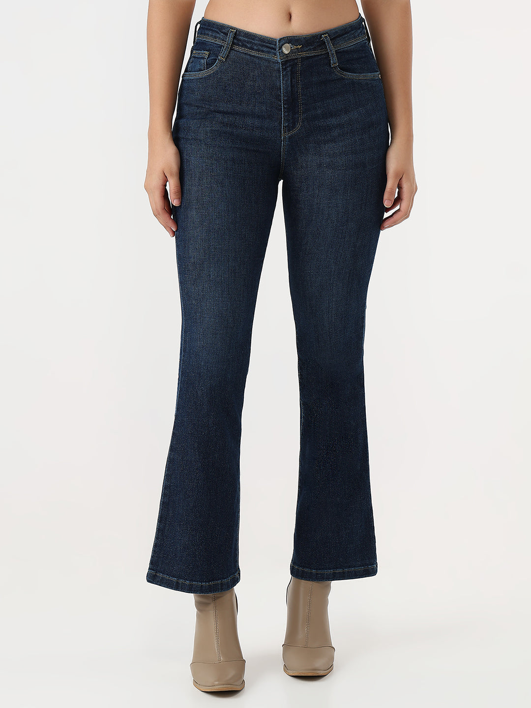 Dark Blue High-Rise Mini Flare Jeans