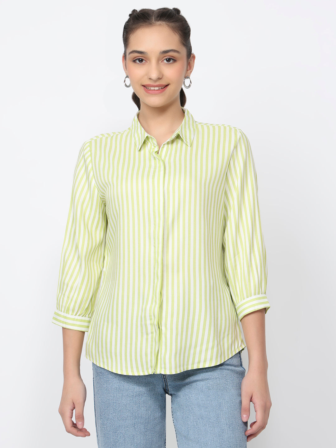 Women Lime/White Striped Shirts