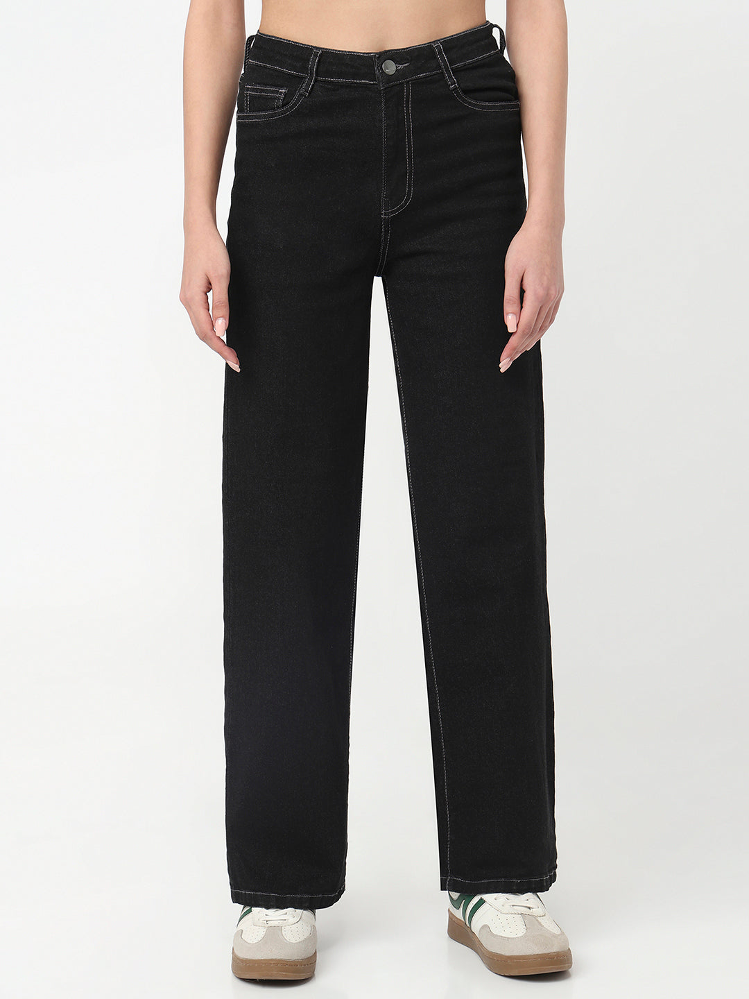Women Black High-Rise Wide Leg Jeans