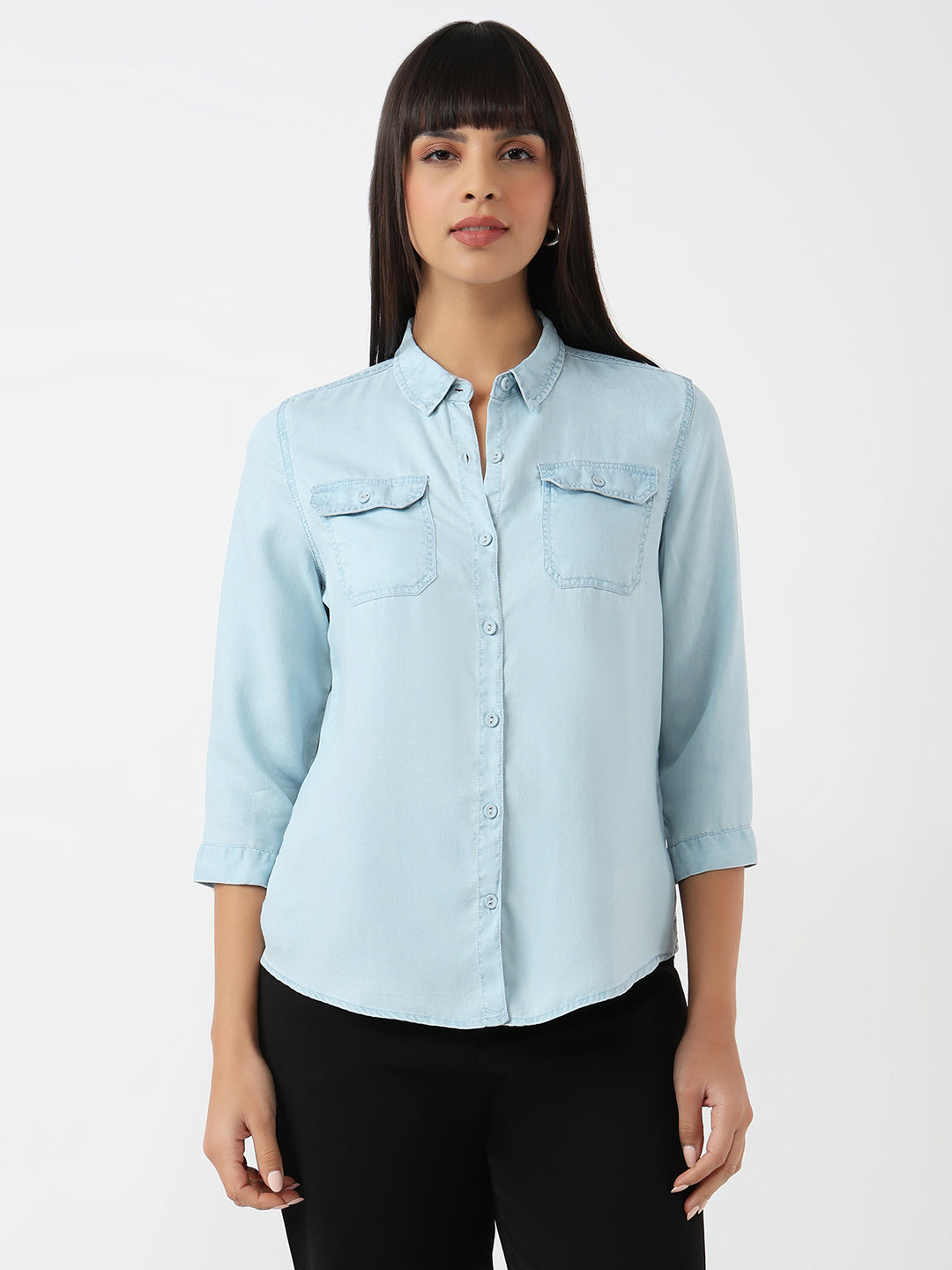 Women Women Light Blue Slim Denim Shirt