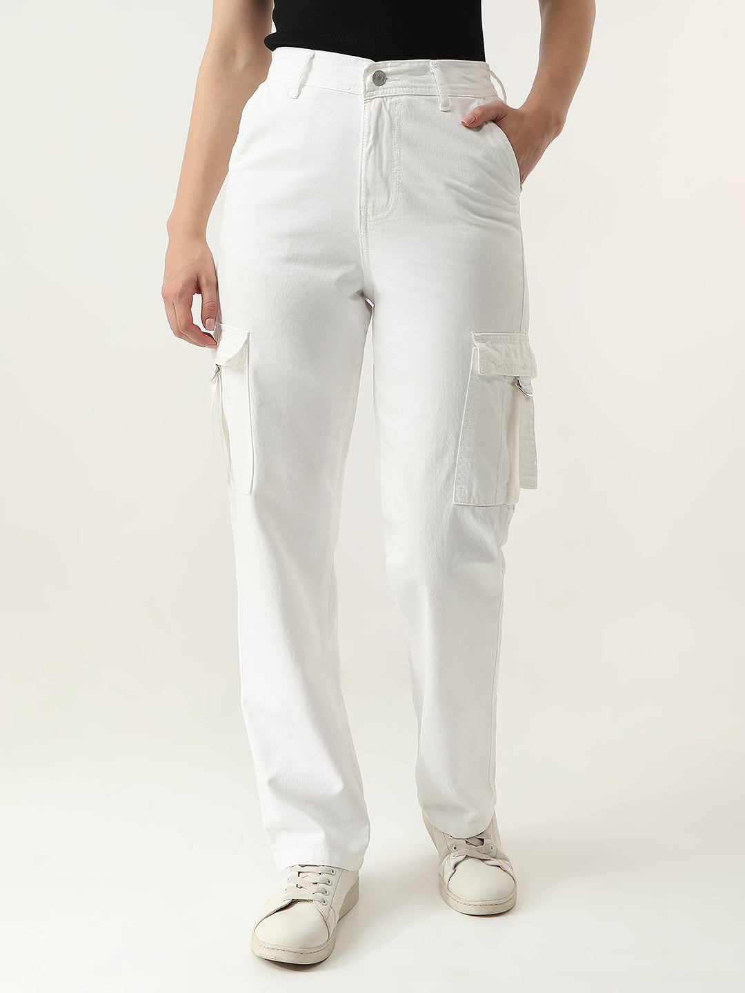 Women White High-Rise Cargo