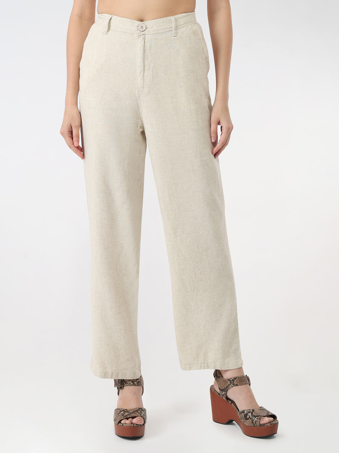 Women Light Natural High-Rise Loose Straight Pant