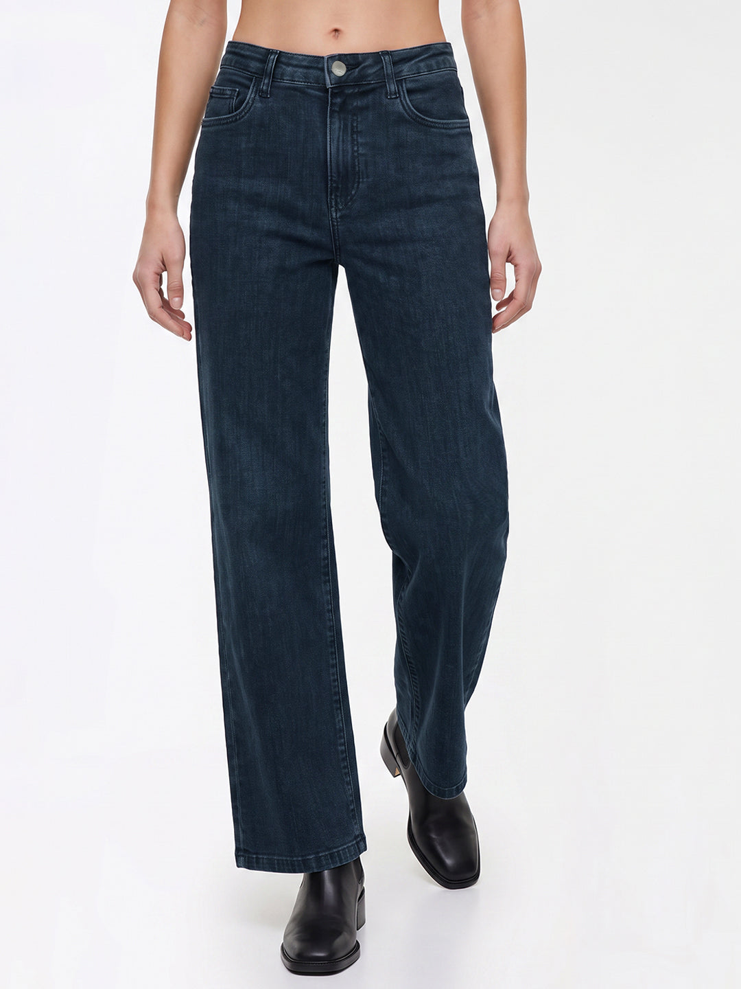 Women Slate Blue High-Rise Straight Fit Jeans