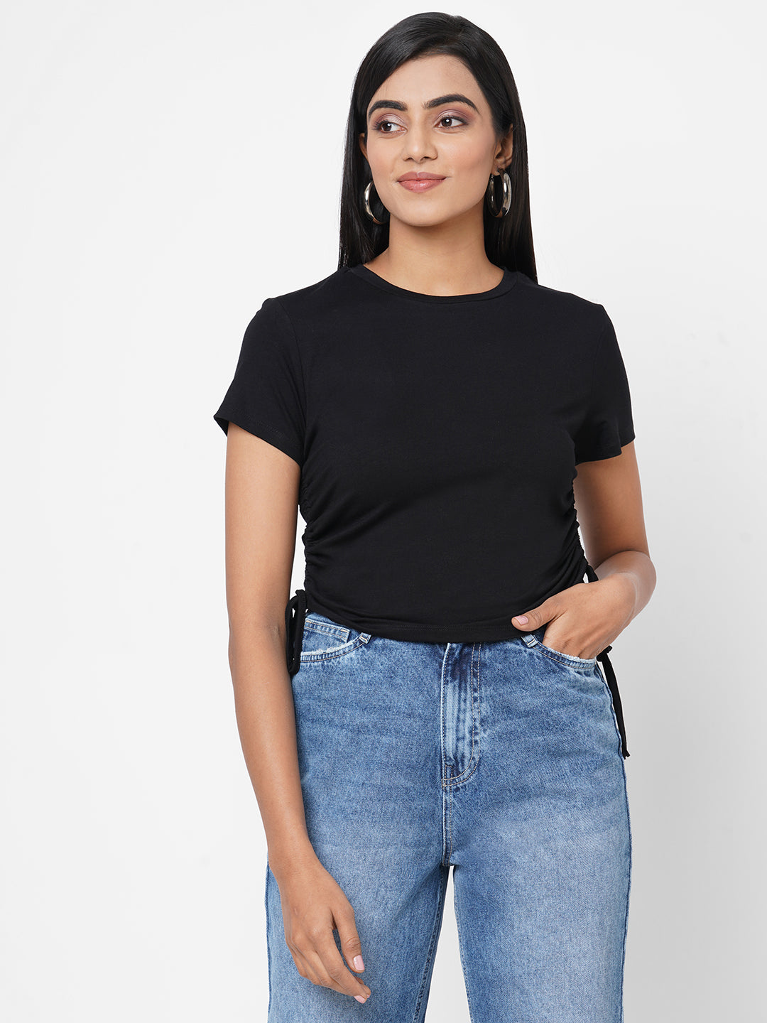 Women Black Crop T-Shirt