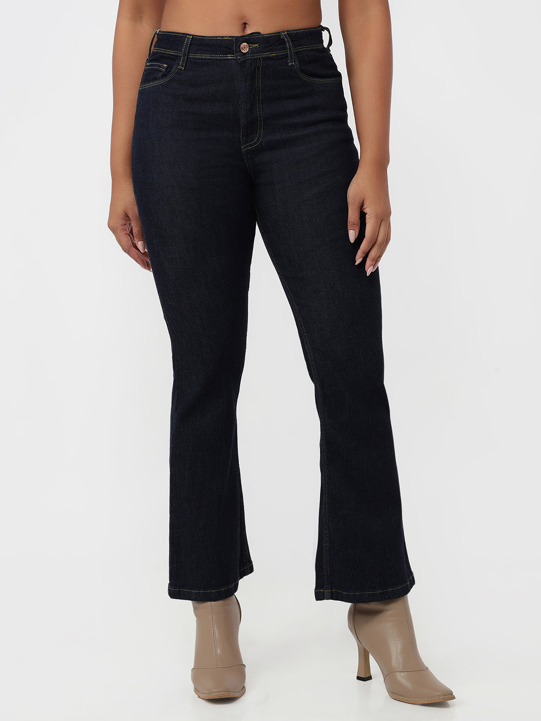 Dark Blue High-Rise Flare Jeans
