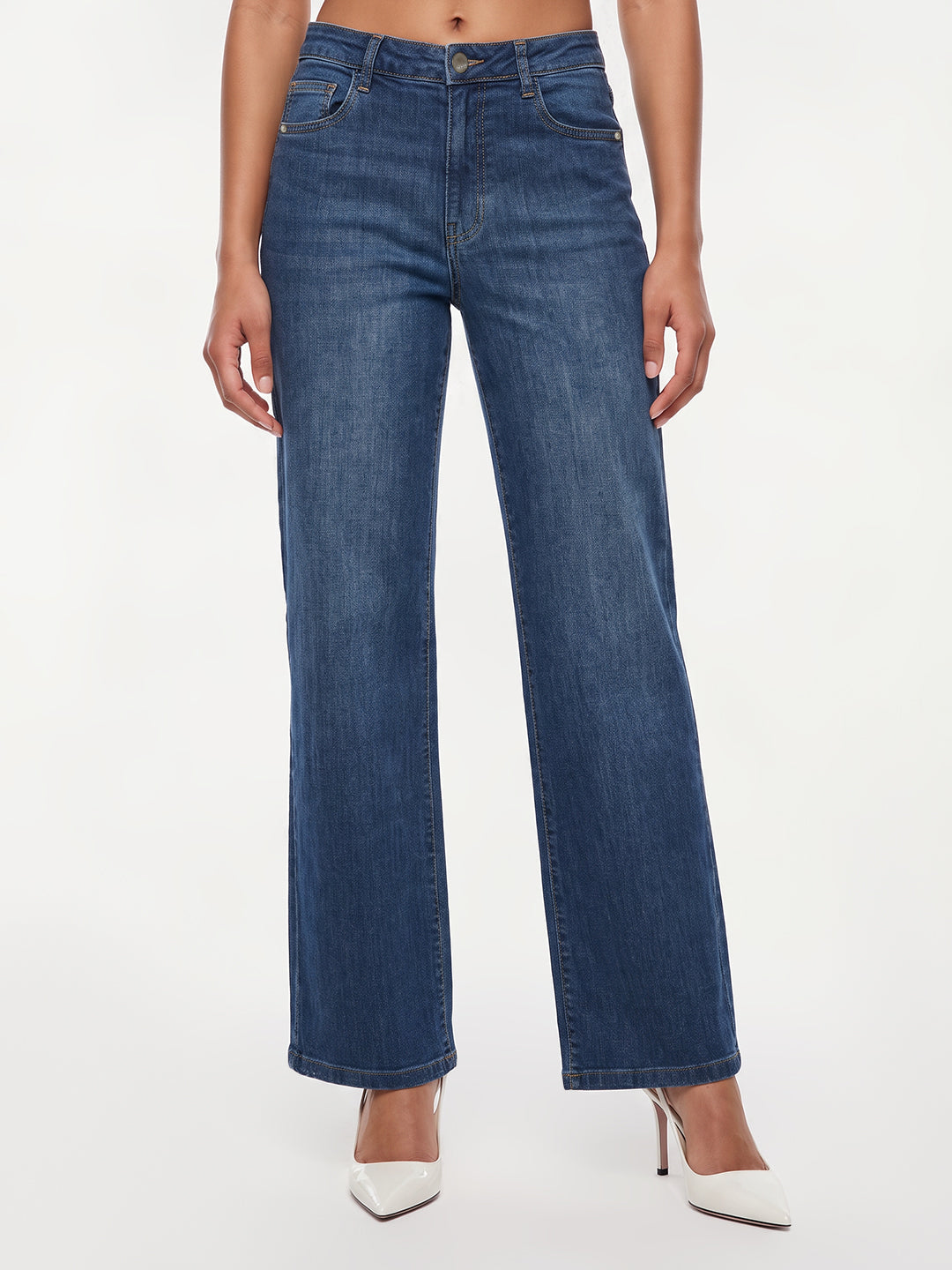 Blue High-Rise Wide Leg Jeans