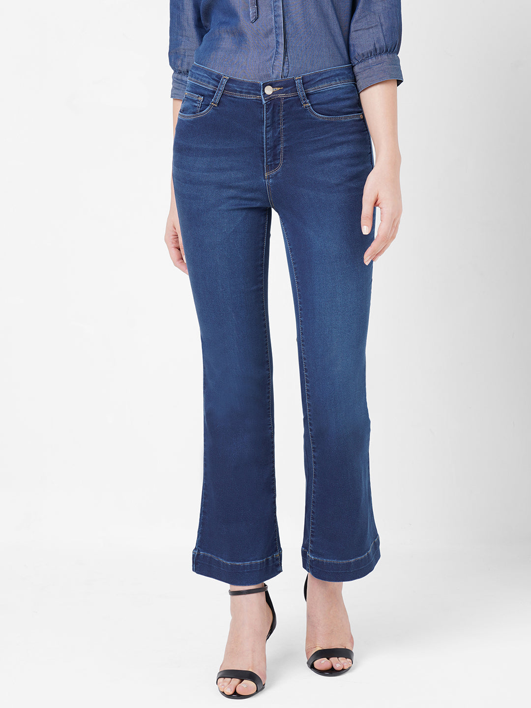 Women Light Blue High-Rise Flare Jeans