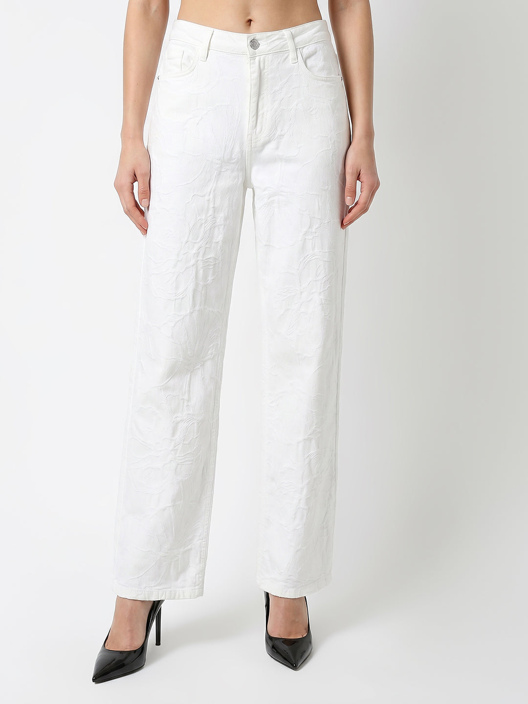 Women White High-Rise Straight Fit Jeans