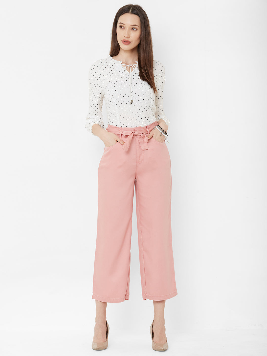 Women Blush Pink Wide Leg Paper Bags