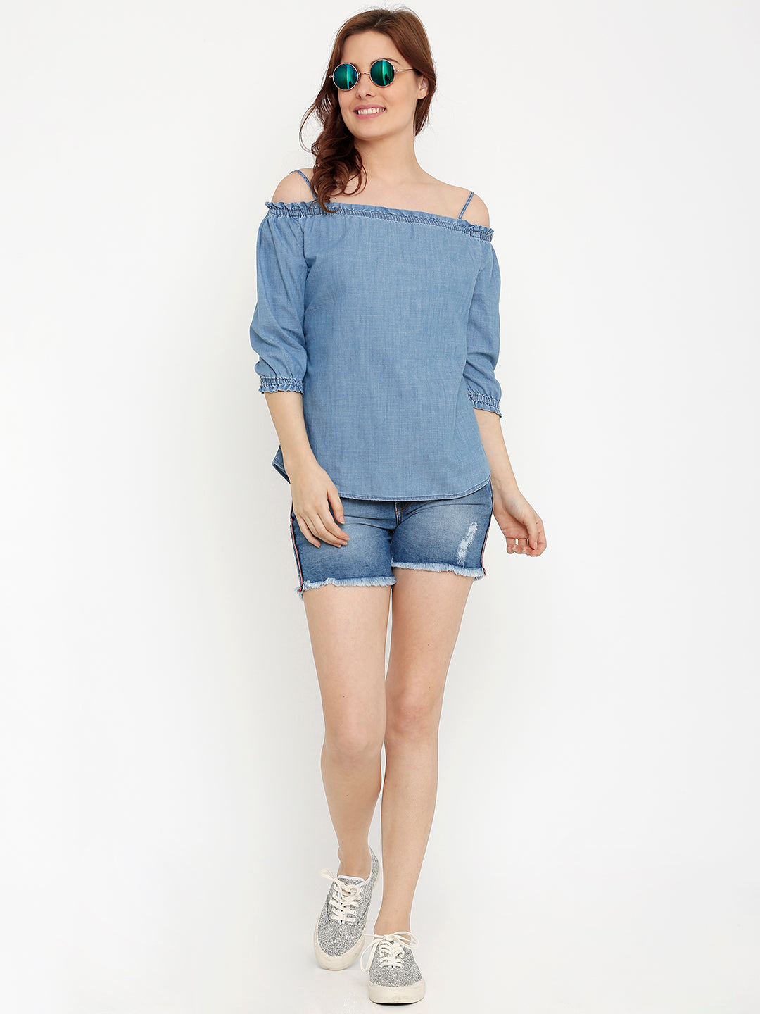 Women Blue Off Shoulder Top