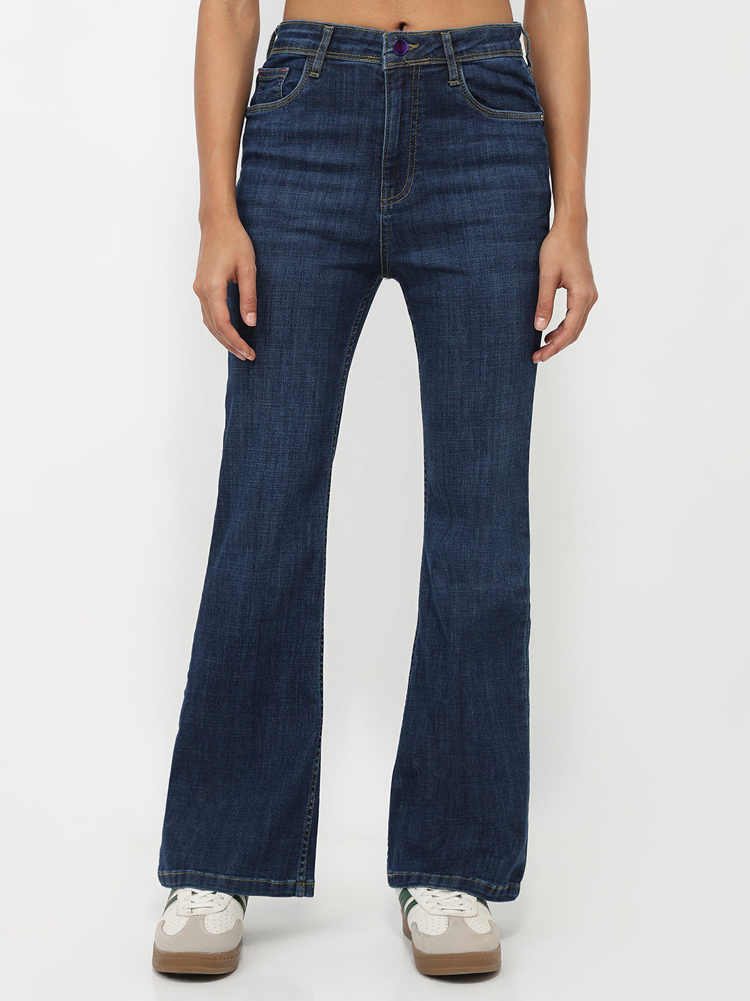 Women Dark Blue High-Rise Flare Jeans