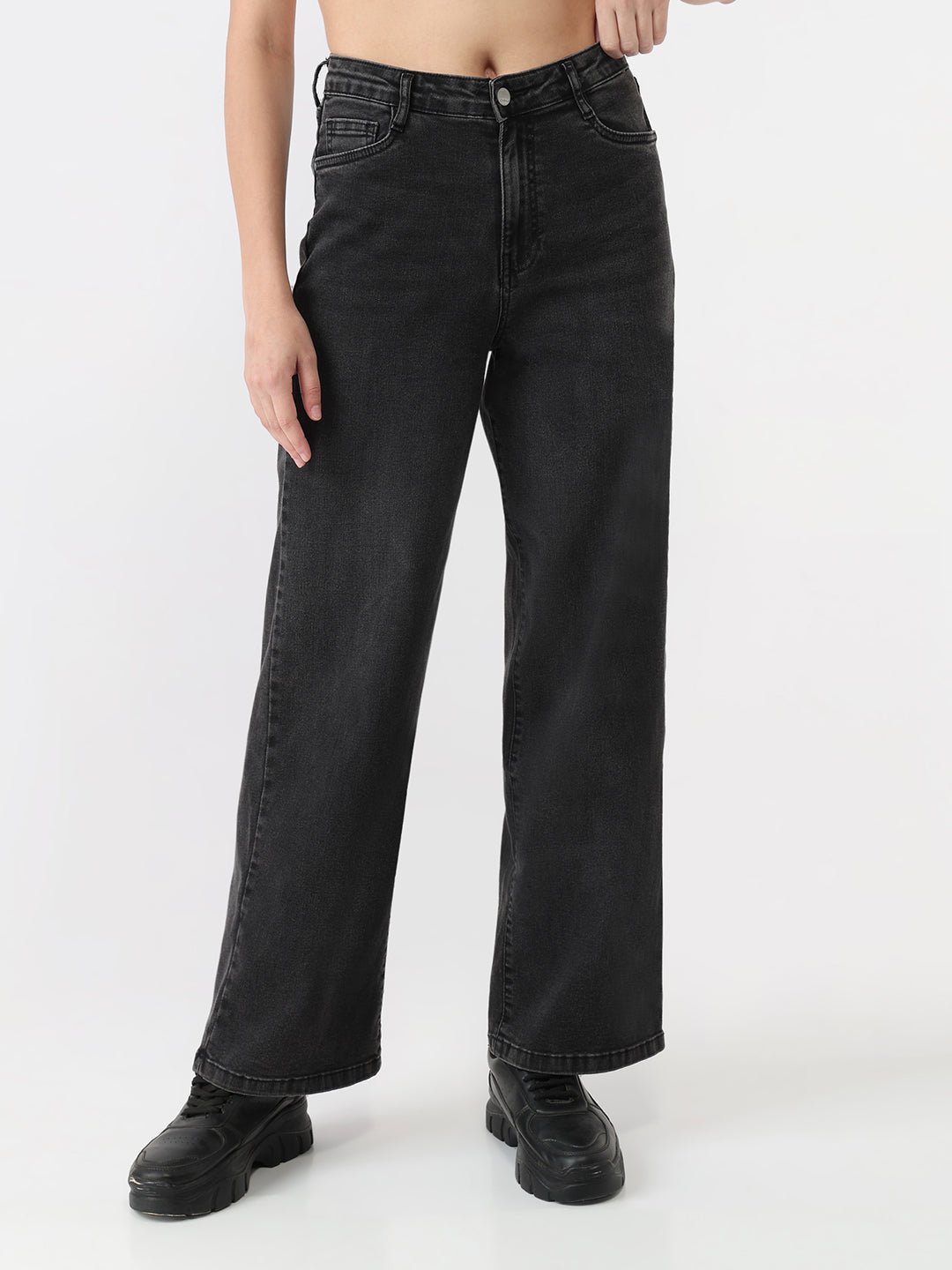 Women Charcoal High-Rise Loose Straight Jeans