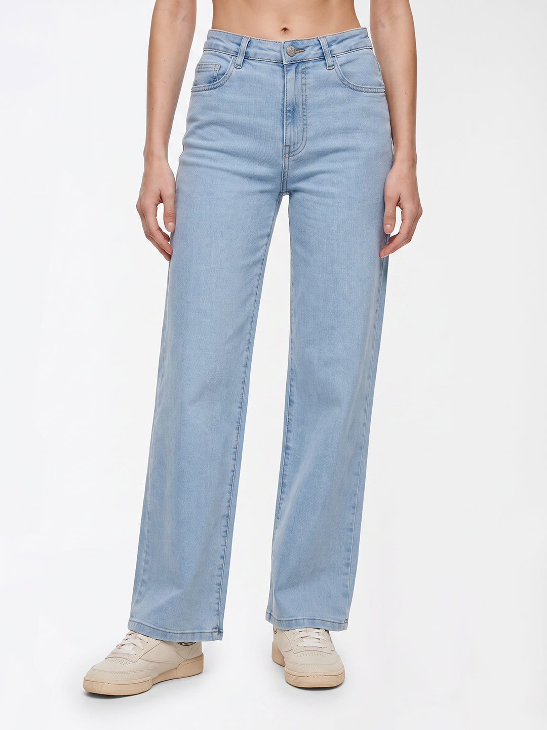 Women Light Blue High-Rise Straight Fit Jeans