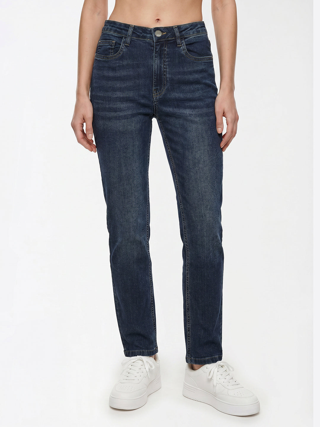 Women Blue High-Rise Slim Straight Fit Jeans