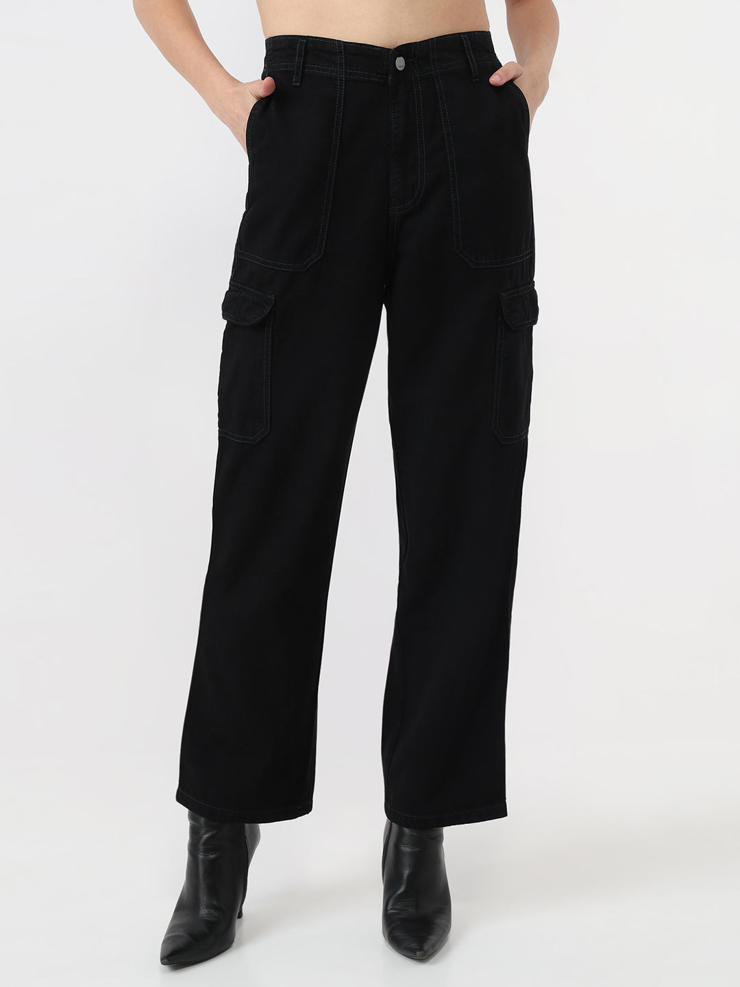 Women Black Mid-Rise Cargo