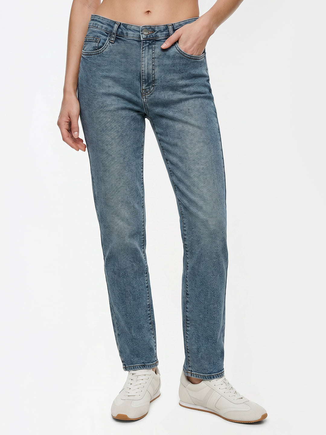 Women Blue High-Rise Slim Straight Fit Jeans