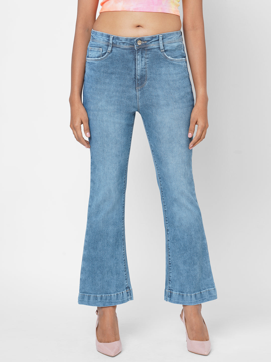 Women High-Rise Mini Flare Jeans