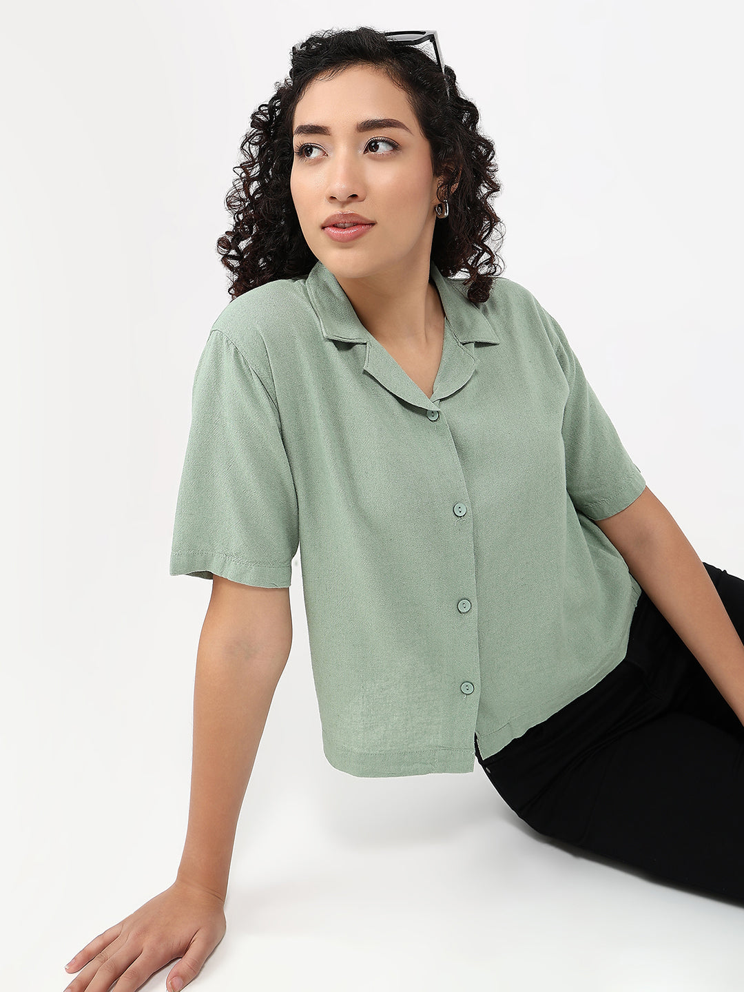 Women Dark Mint Crop Shirt