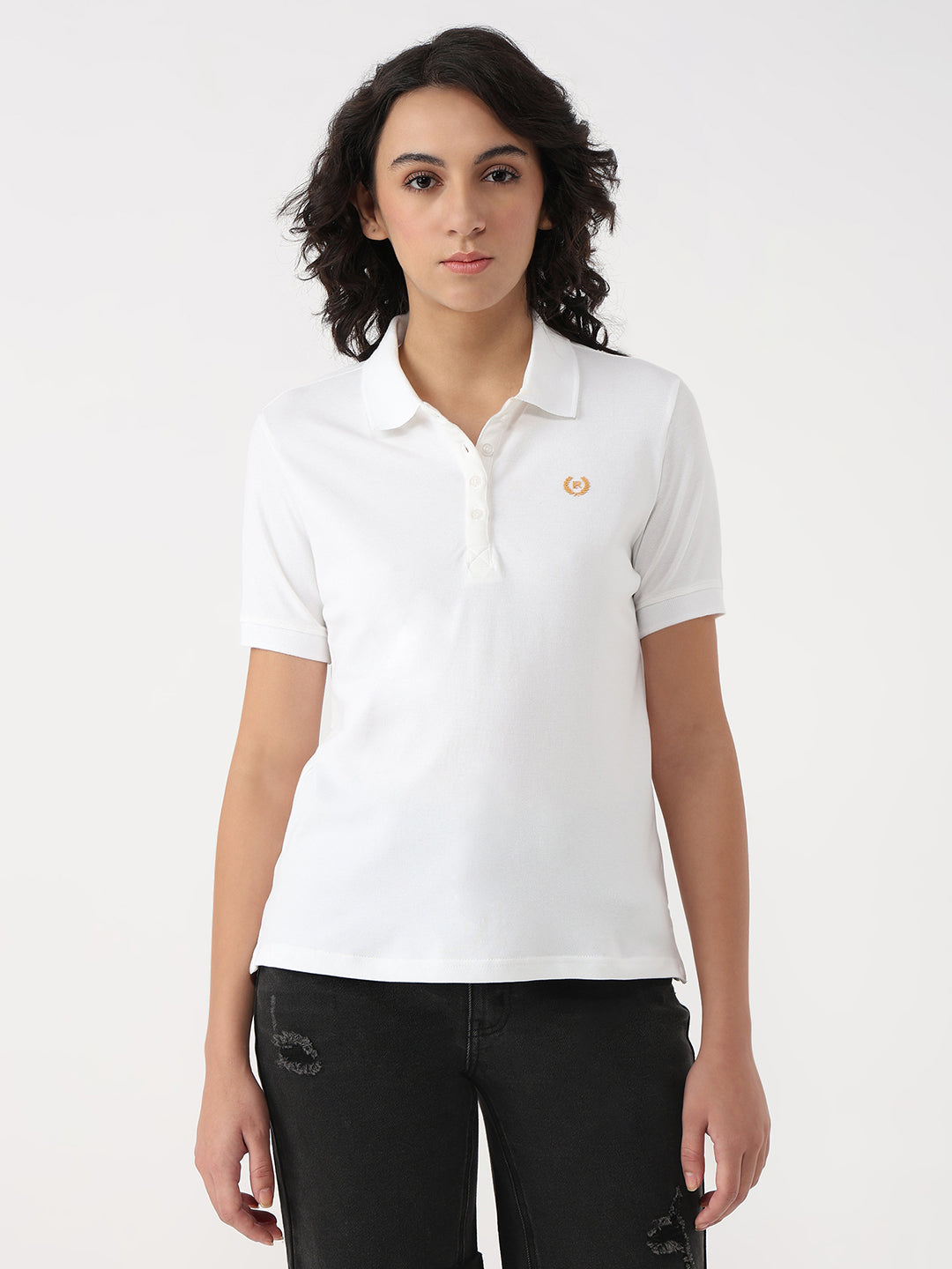 Women White Solid T-Shirt