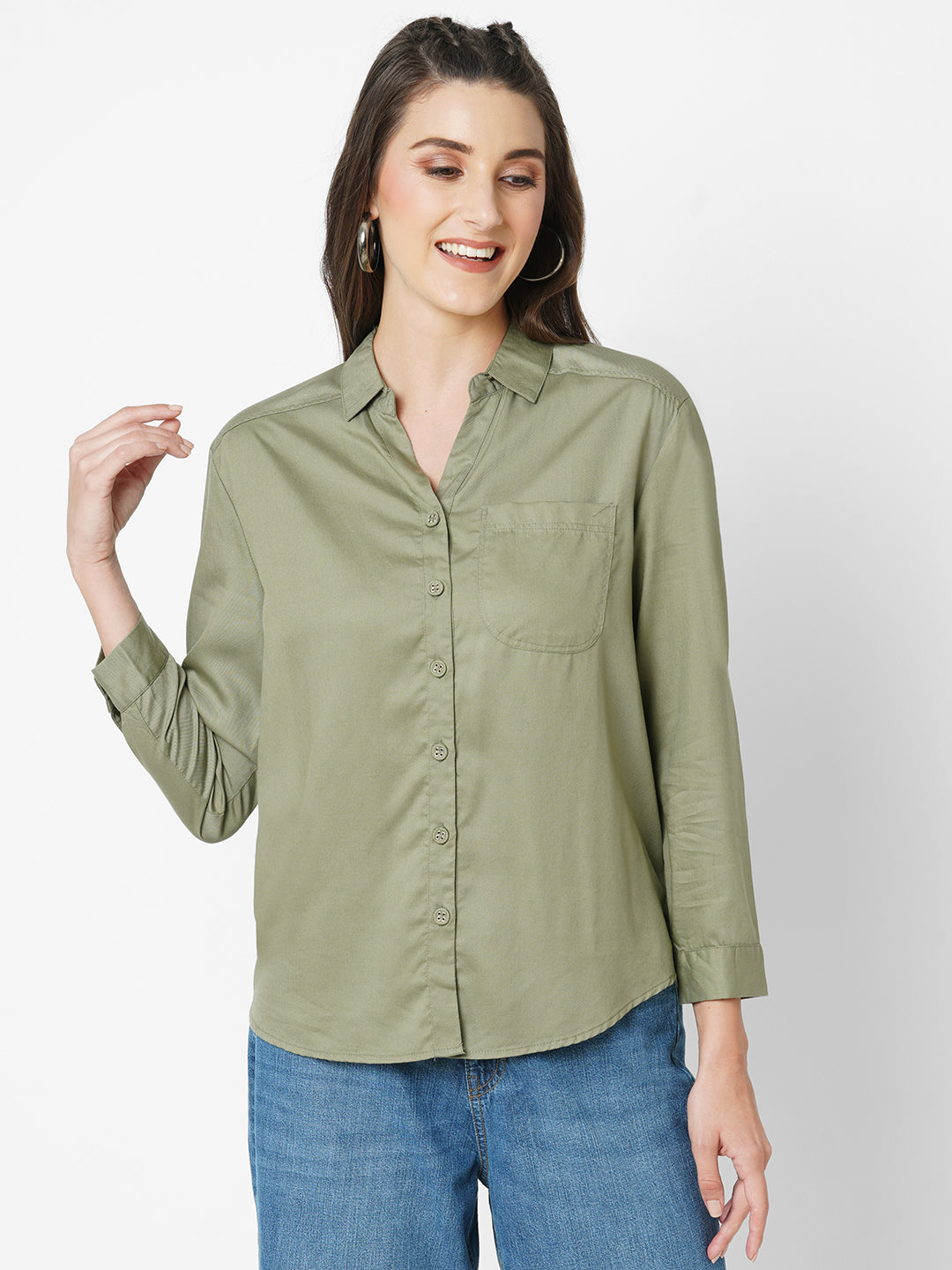 Women Olive Oversized Shirt