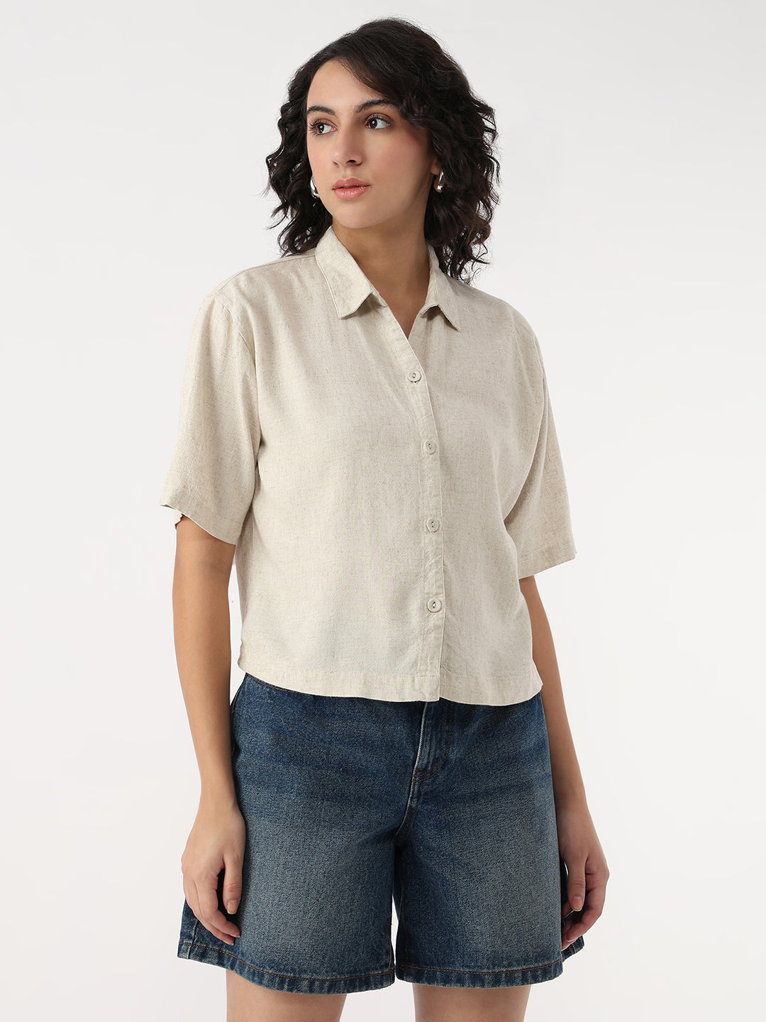 Women Light Natural Crop Shirt