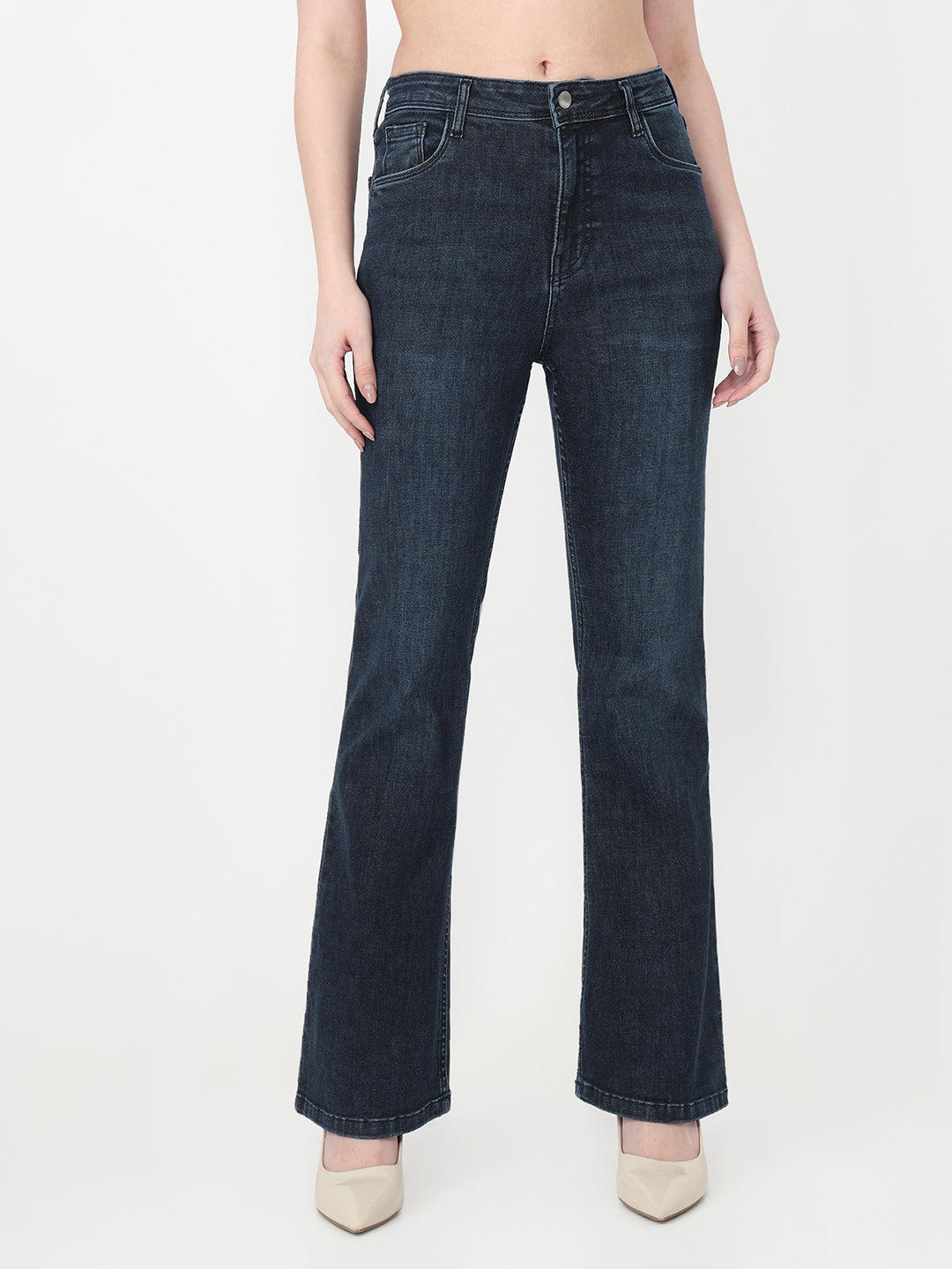 Women Slate Blue High-Rise Flare Jeans