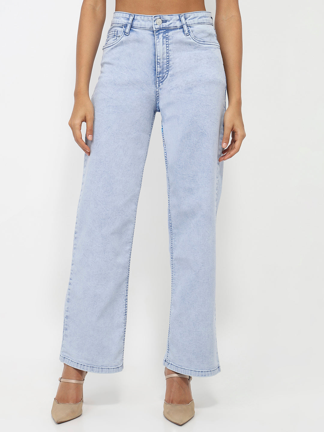 Women Light Blue High-Rise Wide Leg Jeans