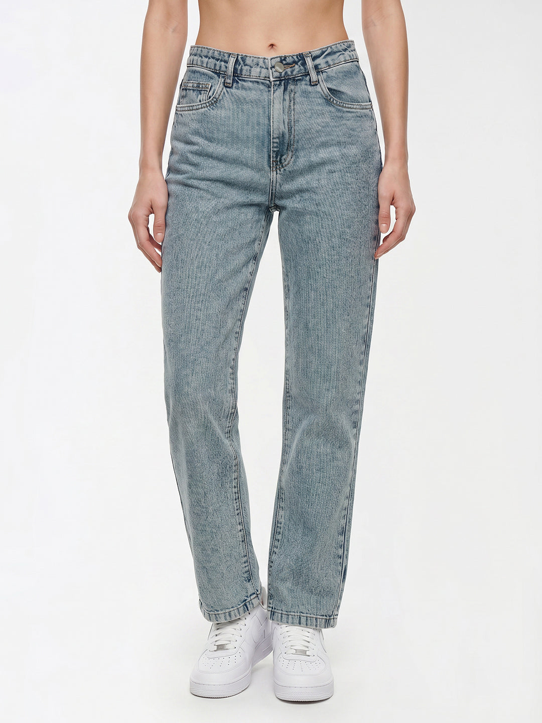 Women Blue High-Rise Slim Straight Fit Jeans