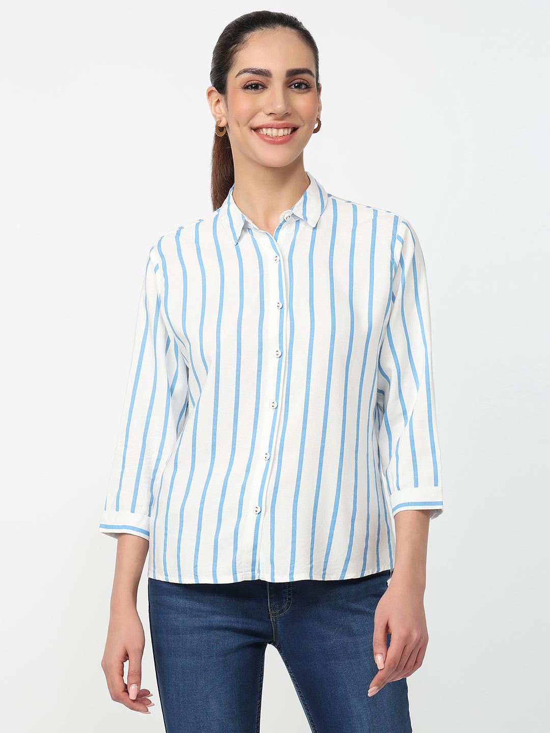 Women Sky/White Striped Shirt