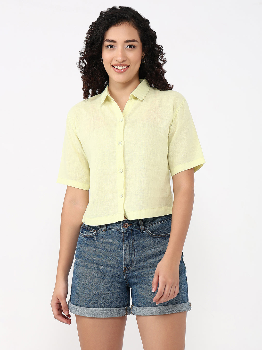 Women Luminary Green Crop Shirt