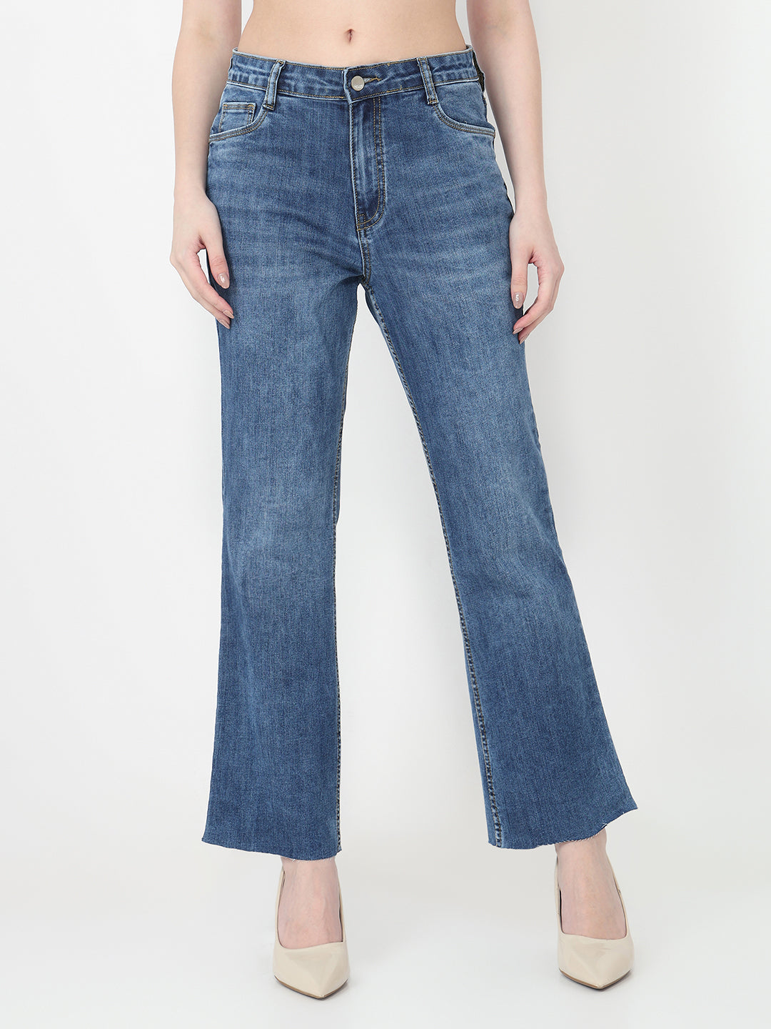Women Blue High-Rise Crop Flare Jeans
