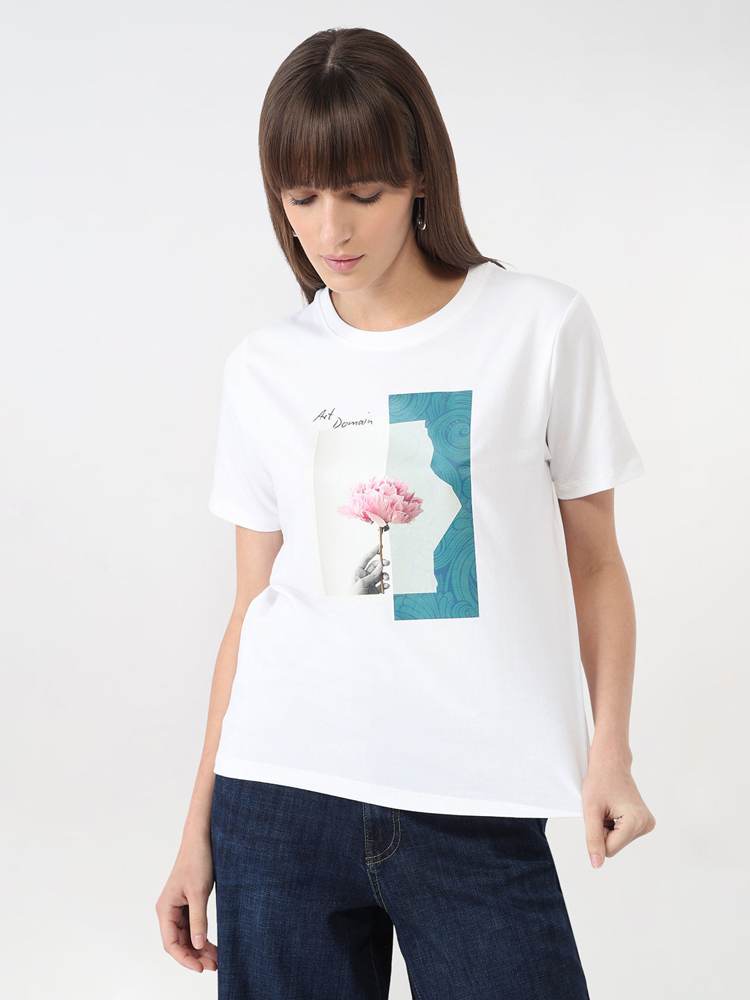 Women White Graphic Slim T-Shirt